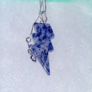 Natural Sodalite Lightning Bolt Sterling Silver 18” Necklace
